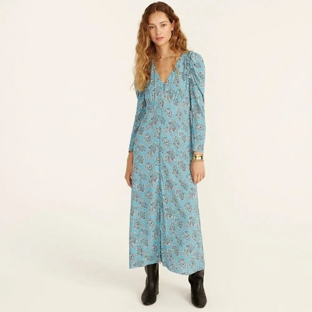 J. Crew Women’s Blue Paisley Bunch Drapey Puff-sleeve Maxi Dress
